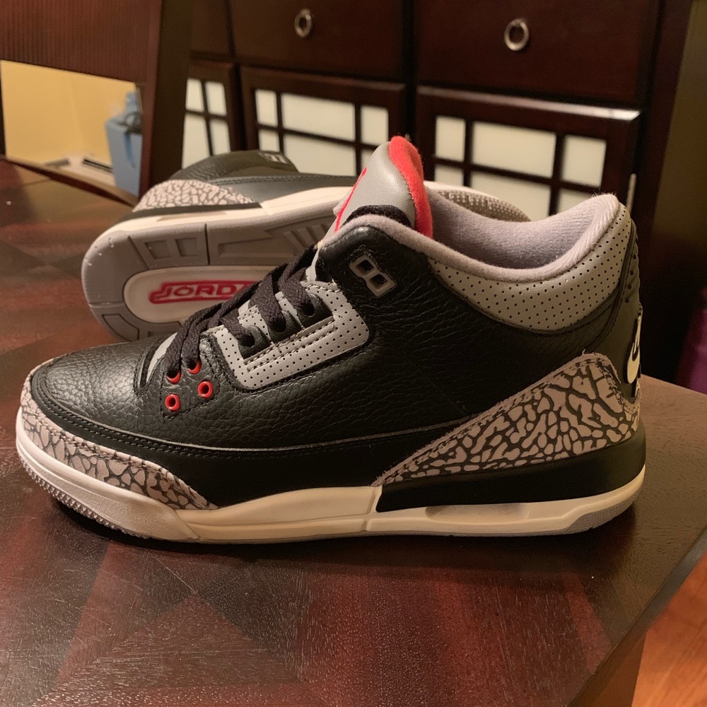Air Jordan 3 Retro OG BG Black Cement Shoes GS 6.5